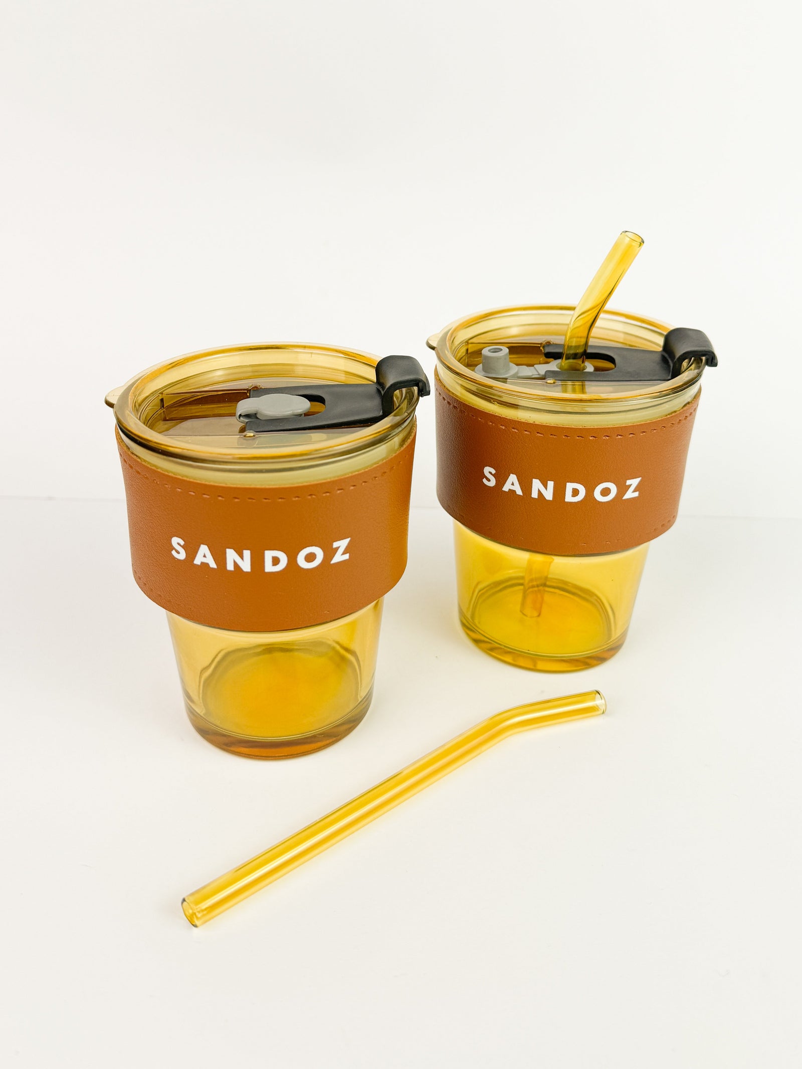 Eco Tinted Glass Mug & Straw Set with Vegan Leather Sleeve