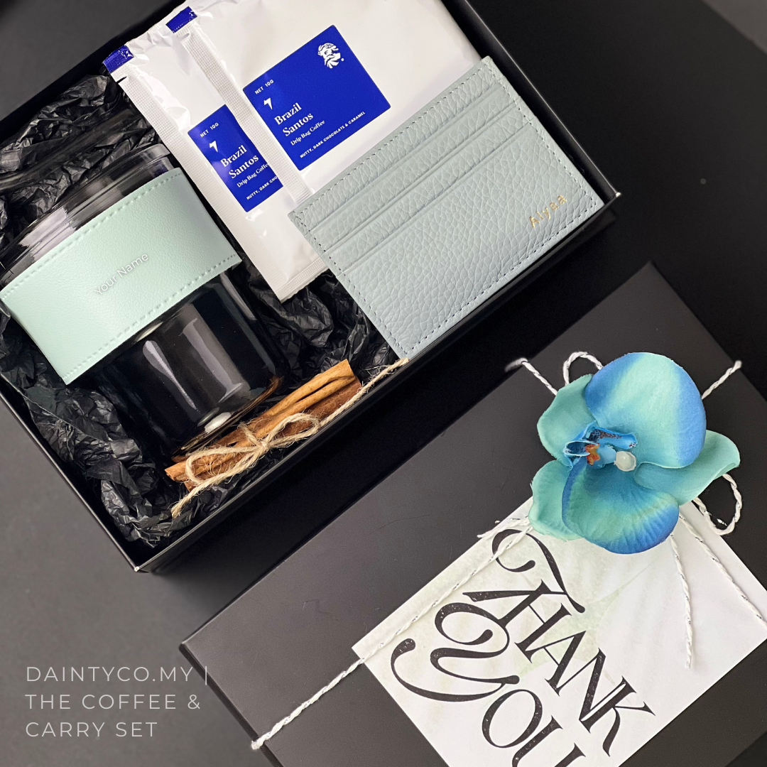 [Coffee and Carry] Personalised Glass Mug, Card Holder &amp; Coffee 4pc Gift Set
