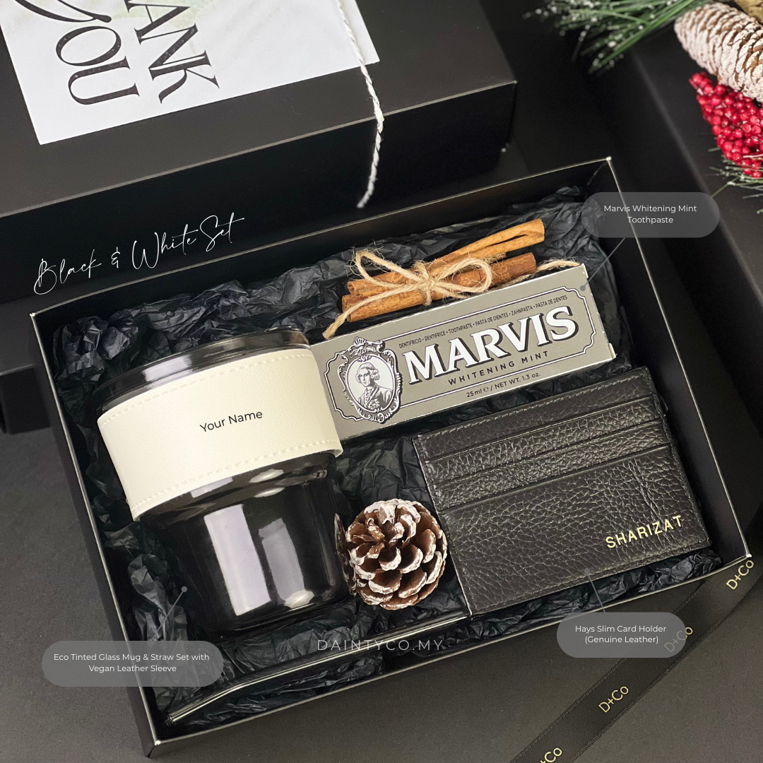 [Clean and Carry] Personalised Glass Mug, Card Holder & Marvis toothpaste 3pc Gift Set