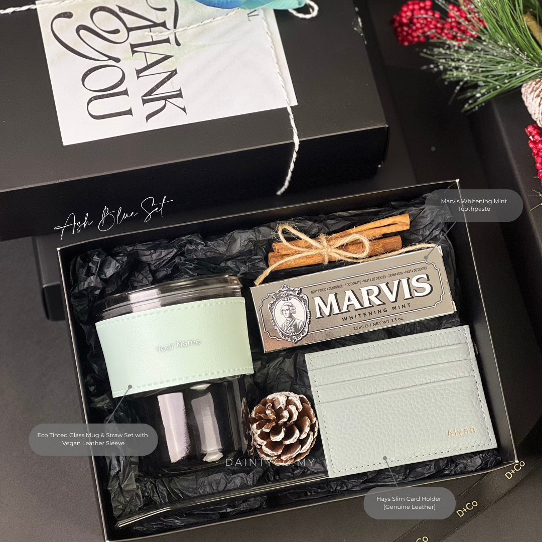 [Clean and Carry] Personalised Glass Mug, Card Holder & Marvis toothpaste 3pc Gift Set