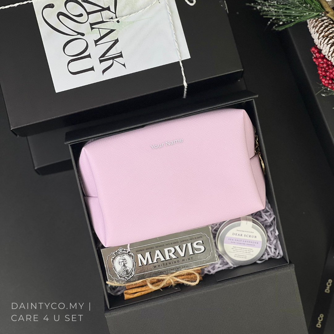 [Care 4 U] Personalised Classic Pouch, Marvis Toothpaste &amp; Body Scrub 3pc Gift Set