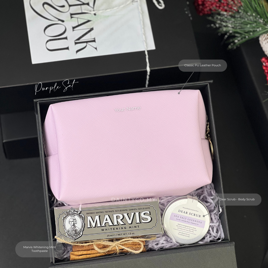 [Care 4 U] Personalised Classic Pouch, Marvis Toothpaste & Body Scrub 3pc Gift Set